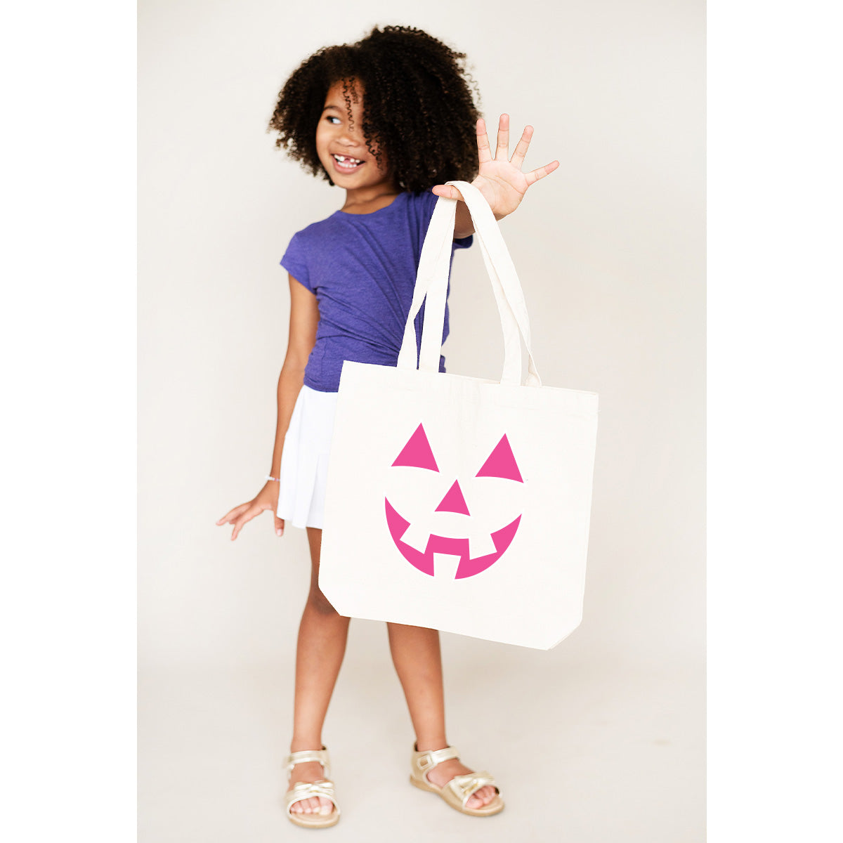 Pink Jack-O-Lantern Canvas Halloween Bag - Small Trick or Treat Sack