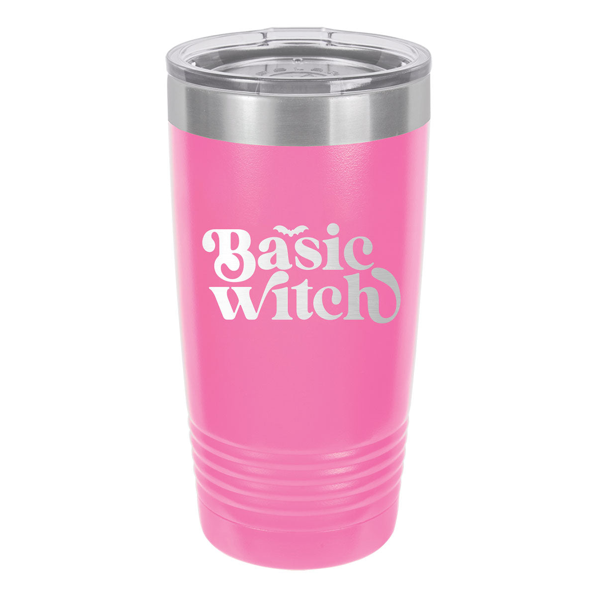 Basic Witch Pink Halloween Travel Coffee Tumbler - Insulated, Stainless, Tumbler Cup - 20 oz