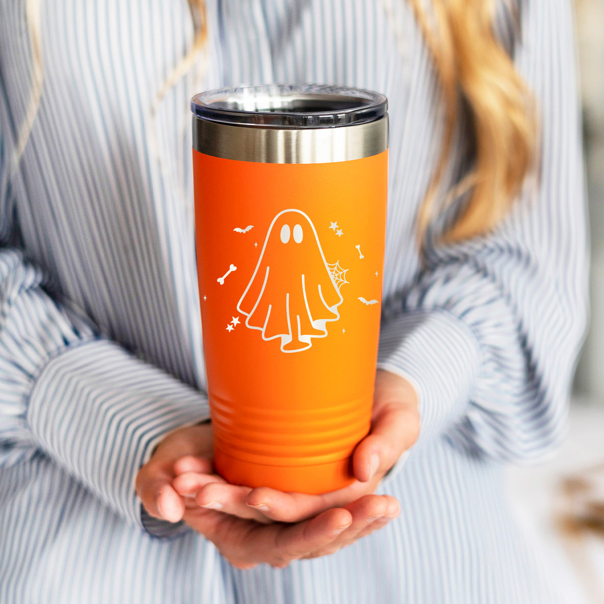 Ghost Halloween Travel Coffee Tumbler - Insulated, Stainless, Tumbler Cup - 20 oz