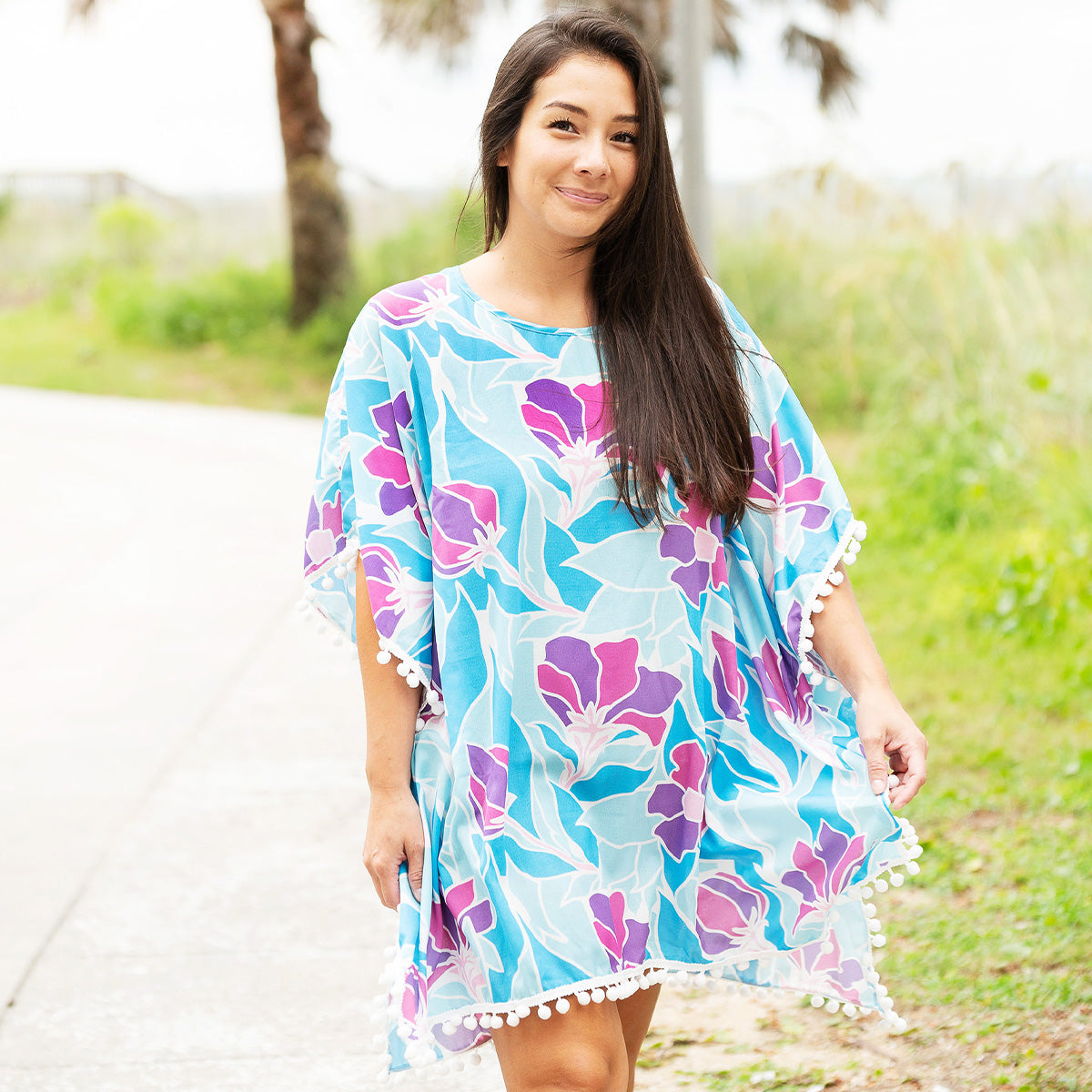 Beach Cover Up with Pom Poms - Get Lost