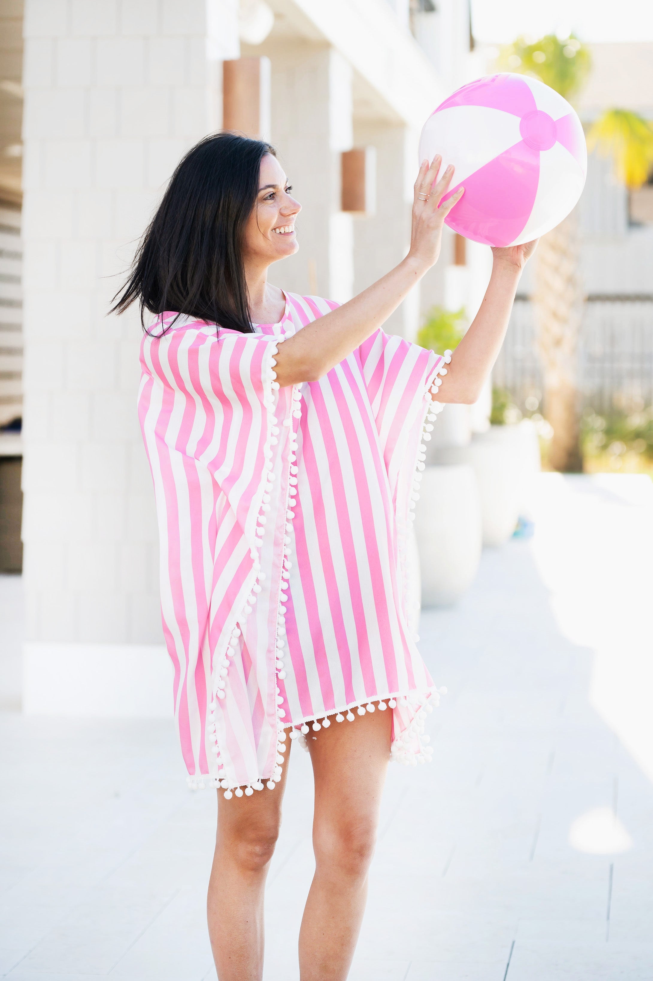 Beach Cover Up with Pom Poms - Yacht Club