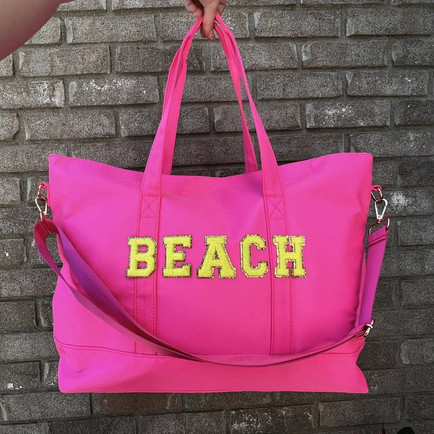 monogrammed beach bag pink
